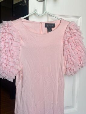Gracia Light Pink Ruffle Puff Sleeve Tee